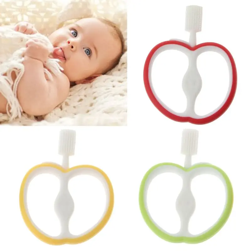

Baby Silicone Training Toothbrush BPA Free Apple Shape Safe Toddle Teether Chew Toys Teething Ring Gift For Infant Baby Chewing