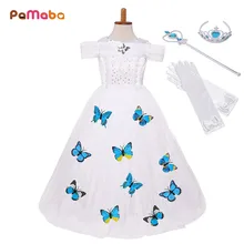 PaMaBa/платье Золушки для девочек, украшенное стразами и бабочками, 4 цвета, Детские праздничные вечерние платья, платье принцессы