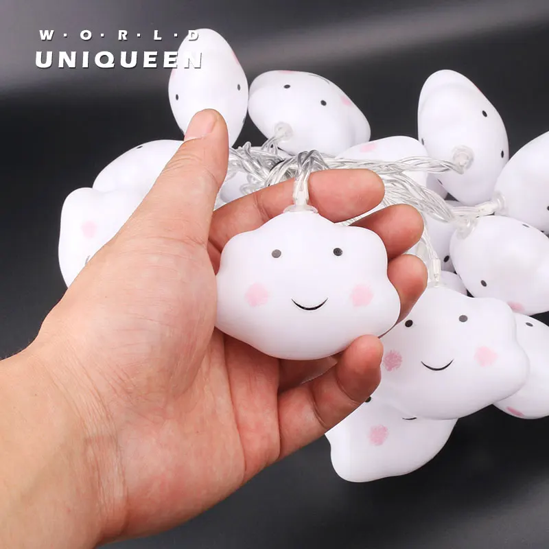 

3D lovely cloud LED string light, 20 pcs/set, warm white light color, long light on and Flash mode, battery box power for X-max
