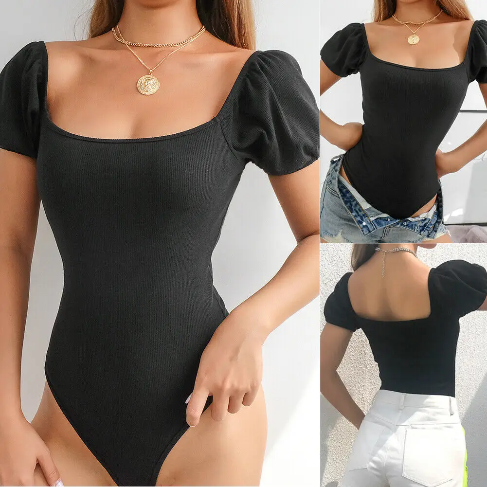 

Women's Short Sleeve Bodysuit Stretch Ladies Leotard Body Tops T shirt Jumpsuit