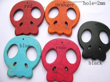 

50x55mm 15pcs turquoise stone skeleton skull flat multicolor assortment jewelry beads focal