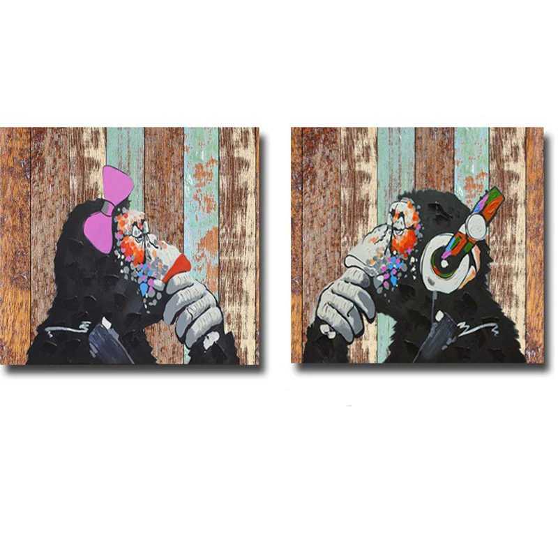 

Hand Painted Oil Painting Set Of 2 On Cavans With Frame Gorilla Home Decoration Modern Abstract Oil Painting Wall Picture