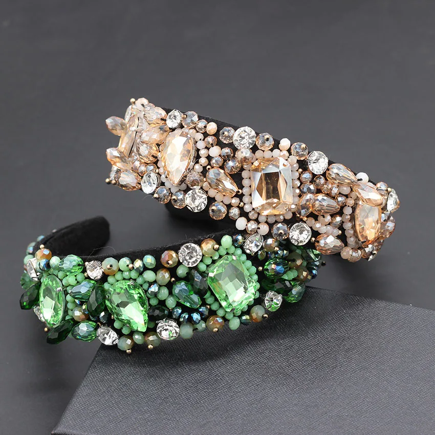 

Pearl rhinestone asymmetric geometric luxury headband Luxury rhinestone crystal hand-sewn granules catwalk headband 720