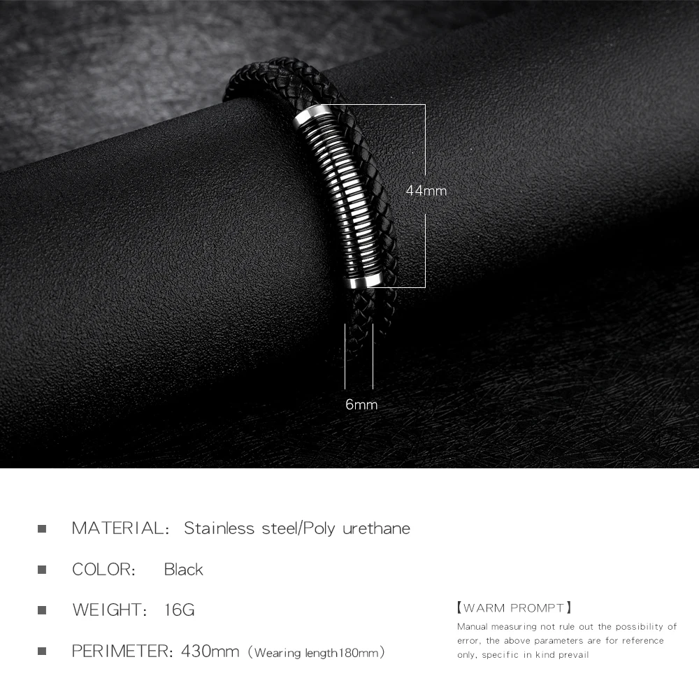 FATE LOVE Punk Male Men Black Leather Bracelet Bangle Wristlet Bracelete with Stainless Steel Charm Fashion Jewelry