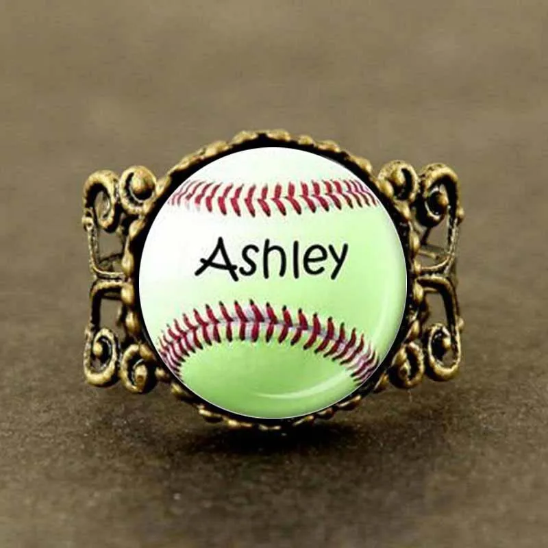 New SOFTBALL PENDANT Softball Jewelry Baseball Sports Ring Red White