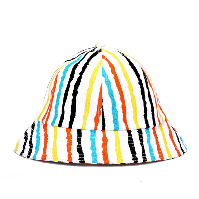 Новые милые новые женские модные цветные полосатые напечатанные шляпы для улицы полевые солнечные регулируемые куполообразные папа шляпа-ведерко кепки