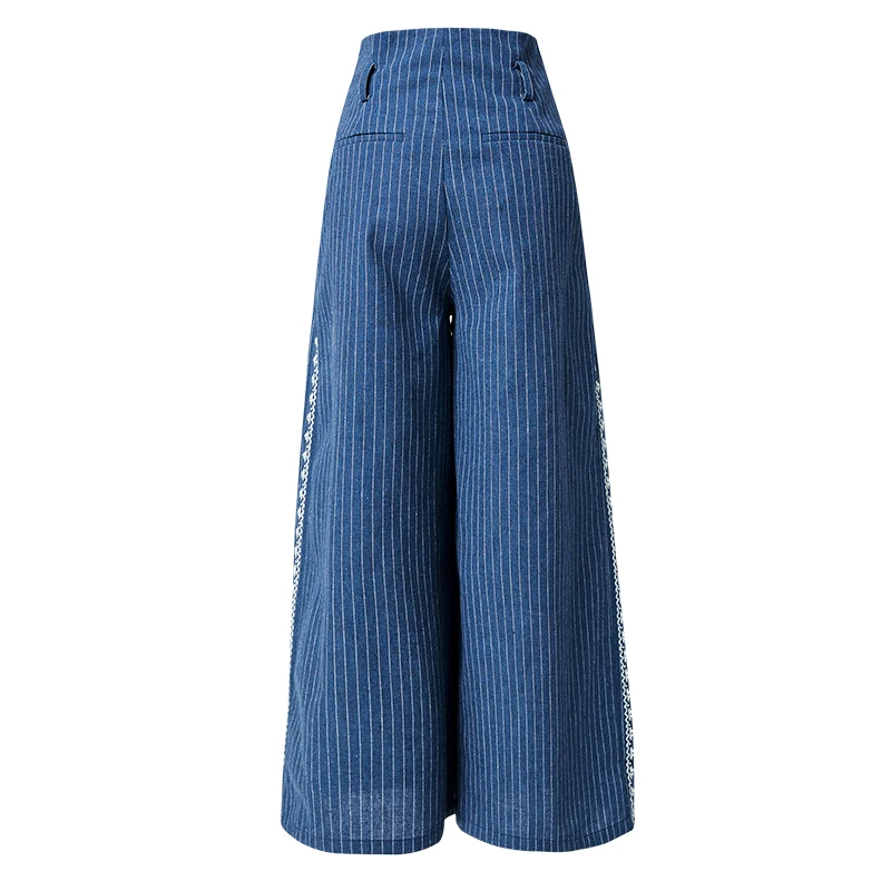 Женские свободные брюки-шаровары ARTKA, синие повседневные брюки из хлопка с высокой талией, вышивкой в богемном стиле на весну