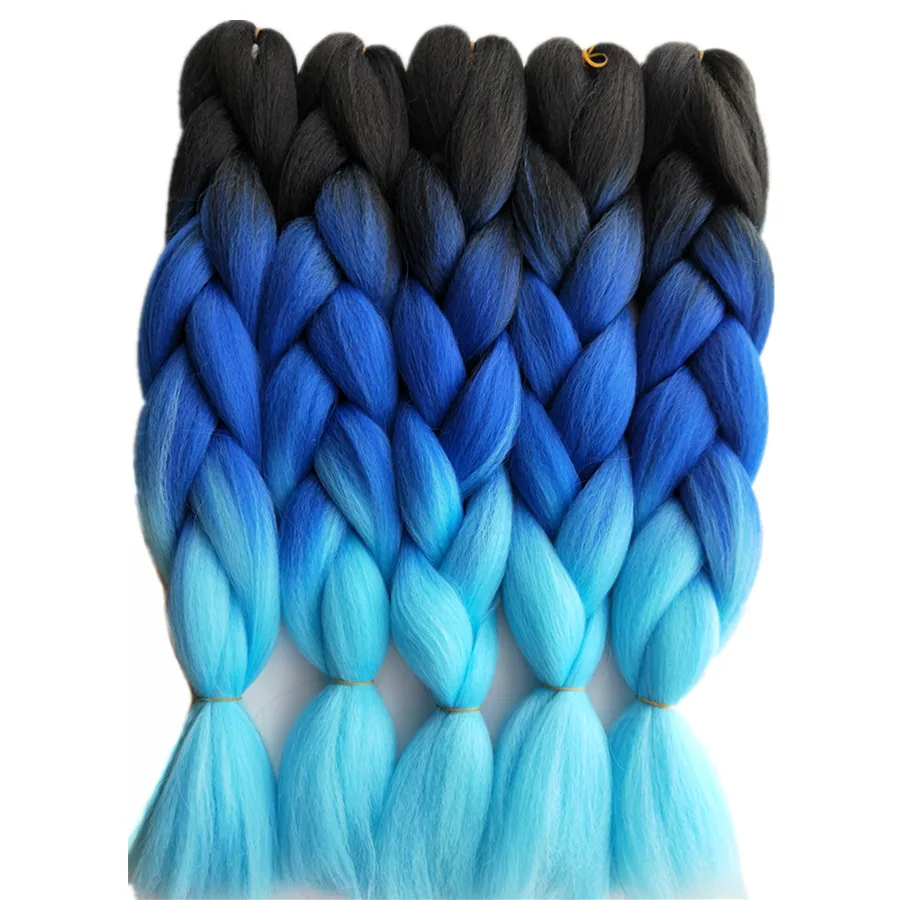 Synthetic Jumbo Braids Hair Extensions 24" 10Pcs Pink Blue Ombre Braiding Bulk for Crochet Braids Hairstyle
