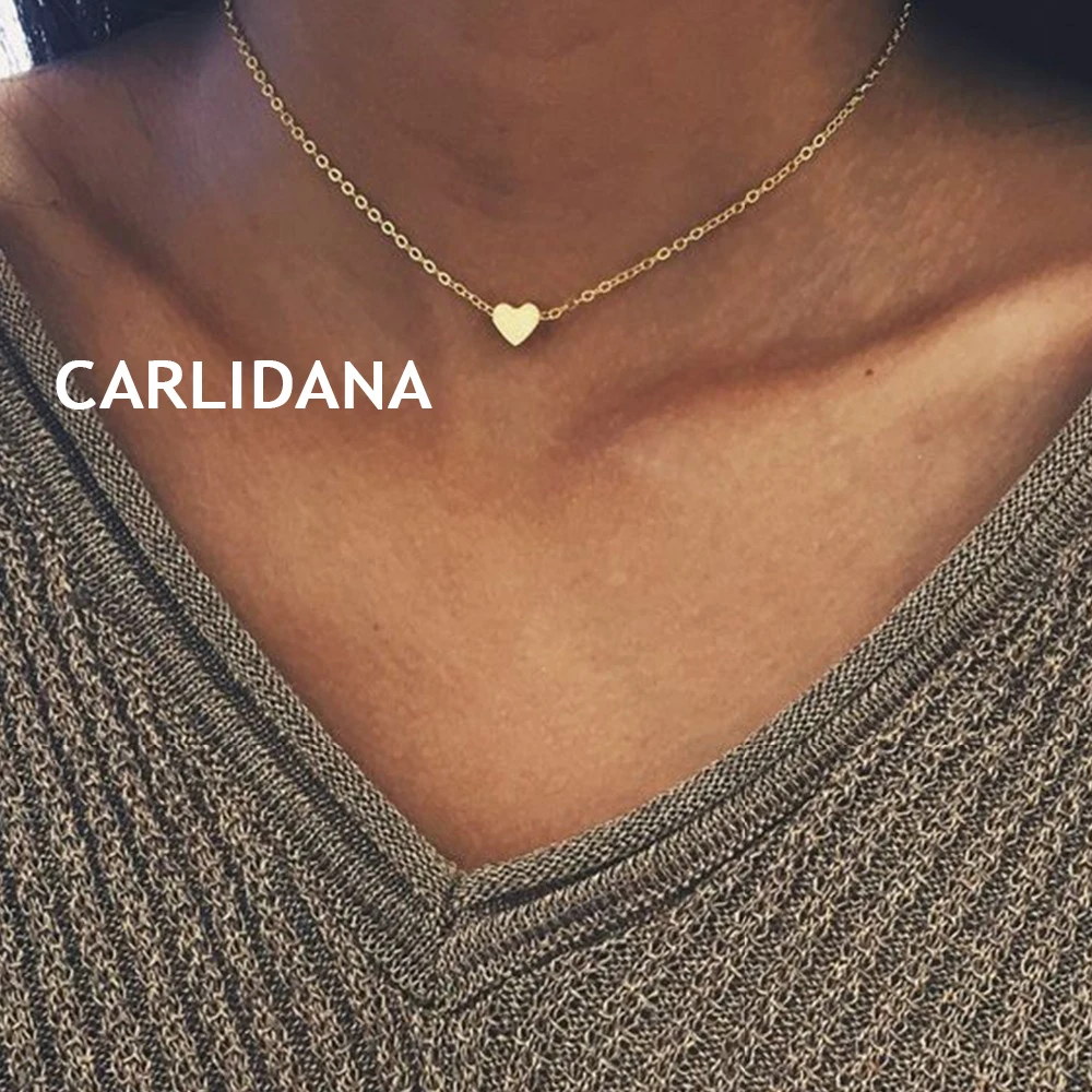 

CARLIDANA Trendy Stainless Steel Necklace Women dainty Pendant Heart Necklace Love Chokers Necklaces for women