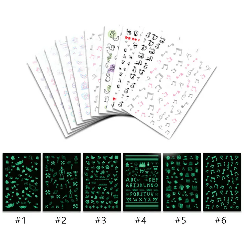 

3D Nail Stickers Noctilucent Star Moon Heart Image Mixed Designs Glitter Glow in the Dark Nail Art Transfer Decal Decorations