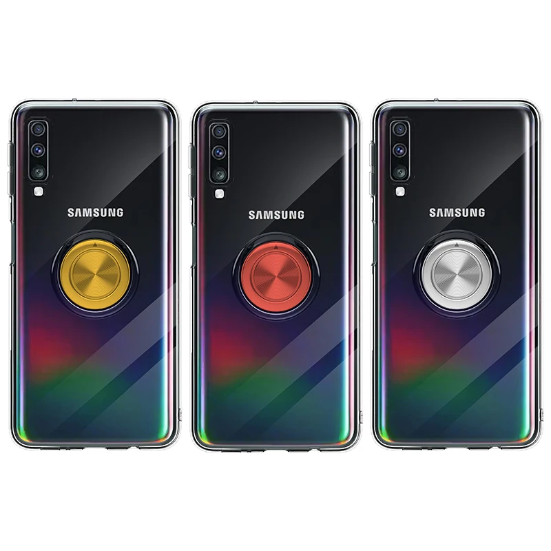 Для samsung Galaxy A10 A20 A30 A40 A50 A70 прозрачный чехол с кольцом для пальцев магнетизм держатель задняя крышка для телефона Coque