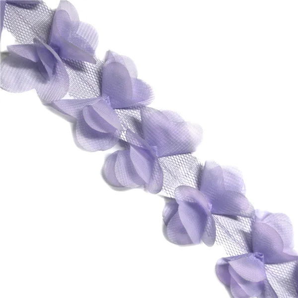 1 ярд 3D бабочка кружевная лента DIY лепестки шифон Листья отделка Свадебное платье Свадебное кружево ткань кукла Швейные аксессуары - Цвет: light purple