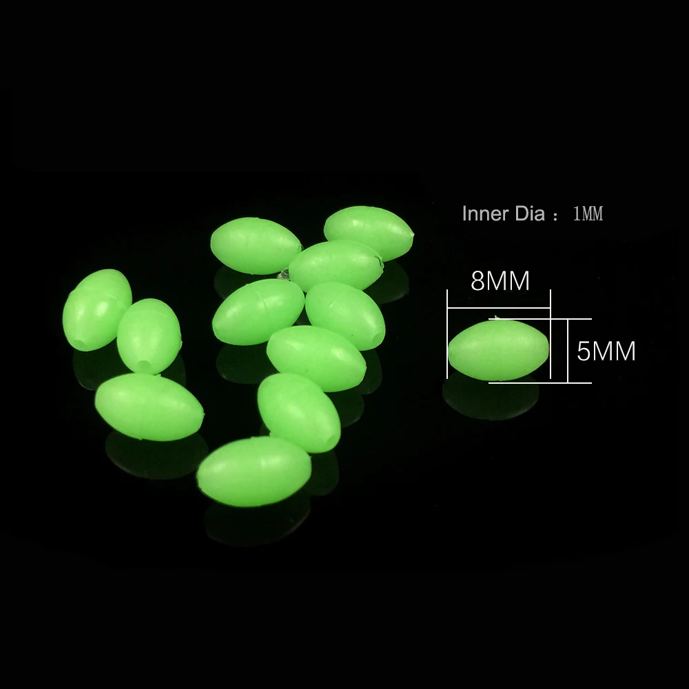 100 шт./лот, 5x8 мм, овальные ночные светящиеся мягкие рыболовные бусины, морские рыболовные приманки, Плавающие снасти, аксессуары