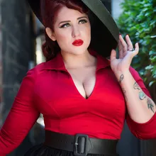 25-Женские винтажные 50 s красный v-образный вырез 3/4 рукав облегающие рубашки плюс размер pinup кутюр Лорен рабочая одежда Топ camisetas boothals рубашка