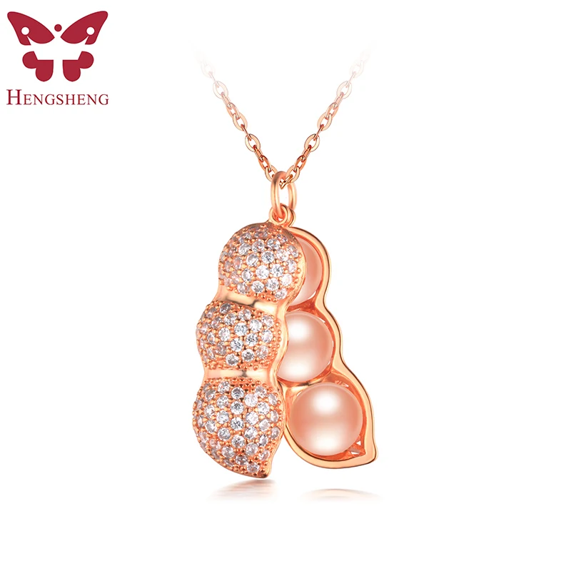 

HENGSHENG Real Pink Pearl Pendants&Necklaces,Gold/Silver/Rose-Gold Peanut Women Pendant,Fashion Jewelry With Gift Box