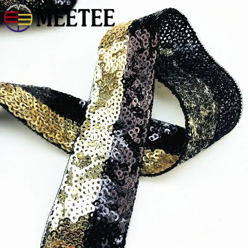 

Meetee 4meteres 2.8cm Sequins Lace Trim Ribbon Webbing DIY Clothing Home Textile Sewing Material Hollow Mesh Decor Lace RC003