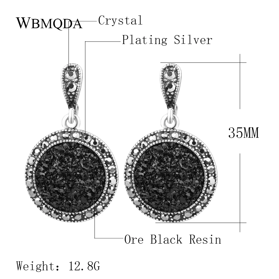 Хит, модные черные серьги-капли с разбитым камнем и кристаллами для женщин, аксессуары, Винтажные серьги в богемном стиле, серебряные серьги-клипсы