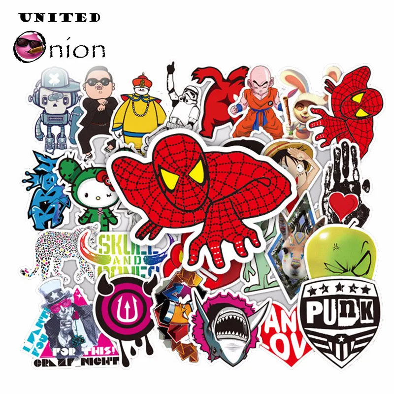 

TOP 50pcs/lot No repeat Waterproof Stickers doodle Graffiti decal toy For Notebook Skateboard Moto car suitcase laptop sticker
