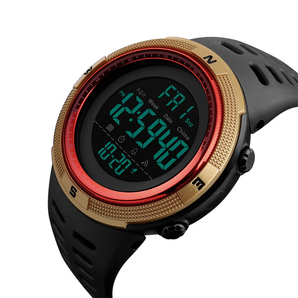 

Men Outdoor Digital Watch Waterproof Camping Wristwatch Large Dial Fashion Sport Watch EL Backlight Calendar Time Zone Display