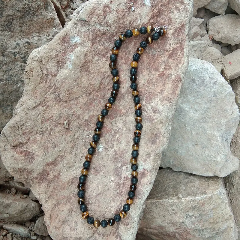 Вулканическая лава Reiki мужские цепочки ручной работы с натуральными бусинами