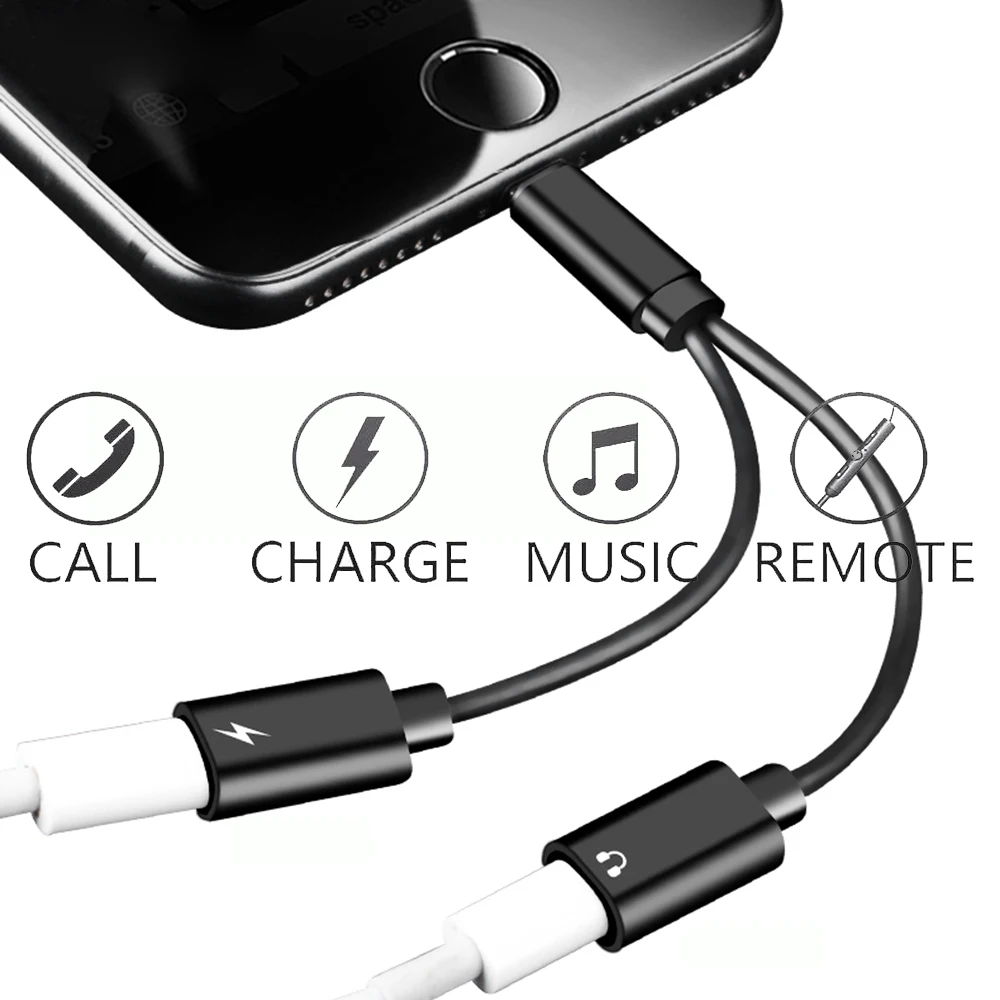 

Double jack Audio Adapter For lightning iPhone 7 8 X Charging Call or Music and 3.5mm jack headphone Audio Converter iOS 12.1.3