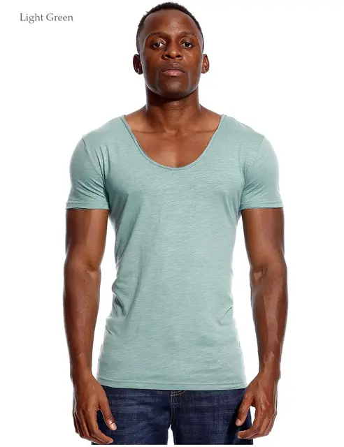 Scoop Neck T Shirt For Men Low Cut Deep 