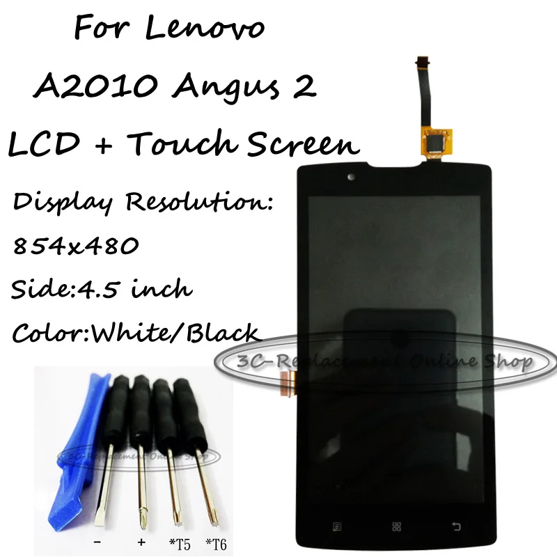 

White/Black 4.5 inch For Lenovo A2010 Angus 2 LCD Display + Touch Screen Digitizer Assembly Smartphone Replacement + Free Tools