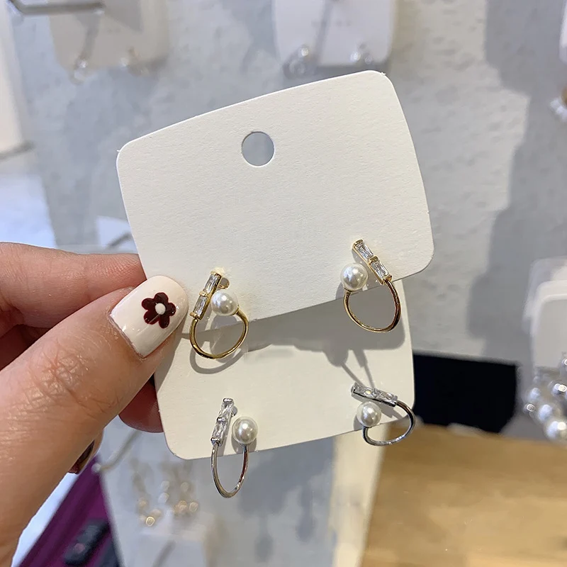 

MENGJIQIAO Korean New Style Simulated Pearl Stud Earrings For Women Fashion Shiny Crystal Circle Brincos Jewelry Gifts