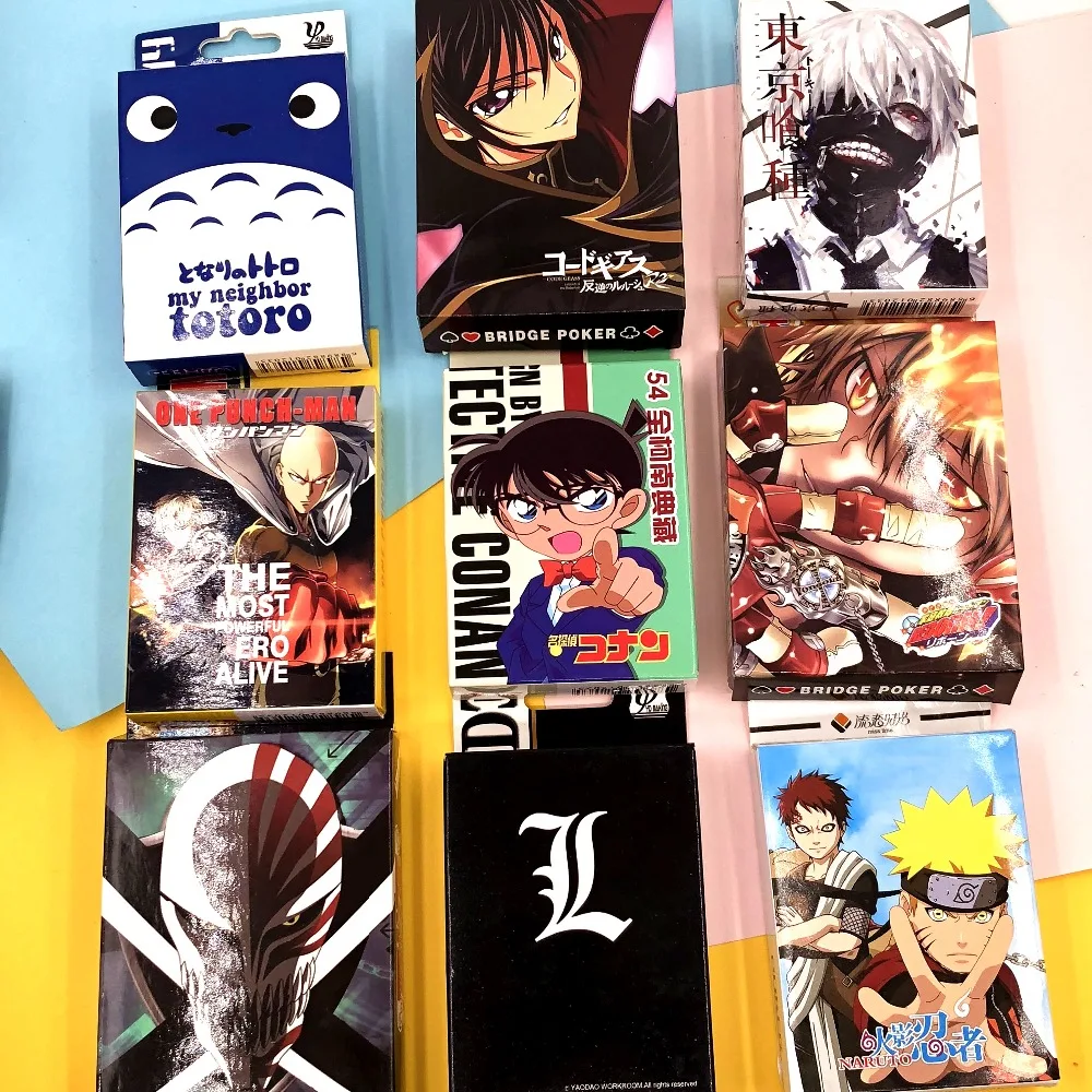 

Table Game Naruto/Conan/Bleach /Tokyo Ghoul/One punch man /Code Geass/Reborn/Conan Cartoon Poker Cards Anime Collectible Card