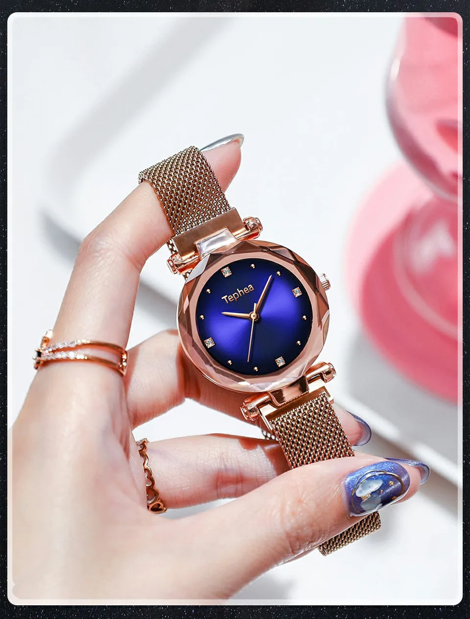 Модные женские часы звездного неба с магнитом и бриллиантами, женские часы из нержавеющей стали с сетчатым ремешком, водонепроницаемые кварцевые часы, наручные часы