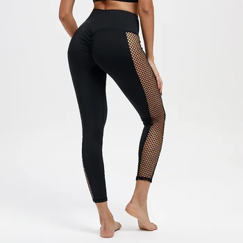 Black High Waist Leggings Women Mesh Patchwork Push Up Legging  Fitness Pants Breathable Polyester Sport Leggins 6