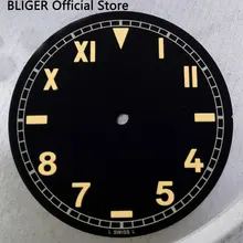 Bliger 38,9 мм черный циферблат желтые метки подходят 6497 6498 ST3600 движение Мужские часы циферблат N3