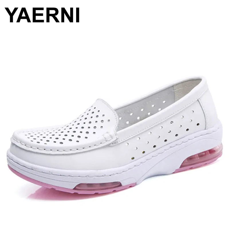 

YAERNI Summer nurse shoes white wedge heels breathable work shoes anti-skid air cushion pregnant women's mother shoes