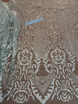 

nice looking silver african tulle net lace fabric JIANXI.C-91023 special tulle lace fabric with glued glitter