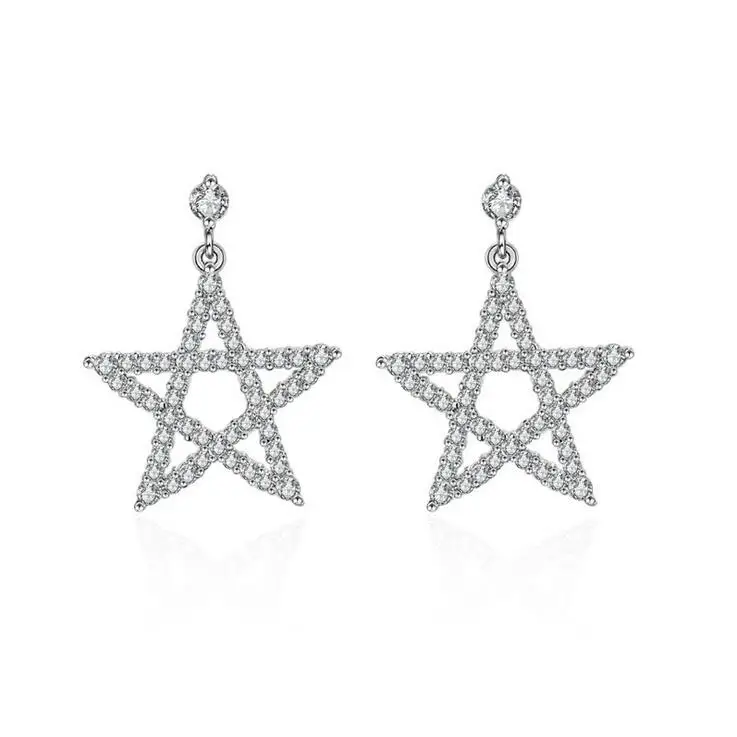 

2017 new arrival hot sell fashion Five-pointed star crystal 925 sterling silver ladies`stud earrings women jewelry birthday gift