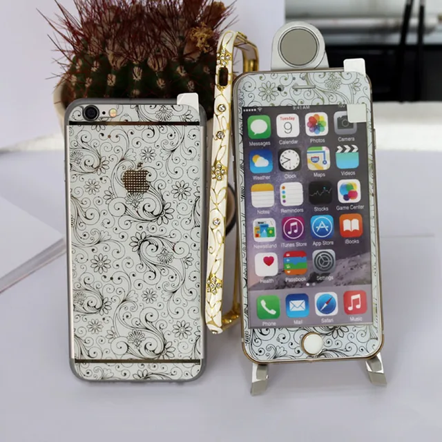 Iphone 6 Home Button Design Part - 22: White Patterned Design Tempered Glass Protector Film Front+Real U0026 Bumper U0026 HomeButton Film For