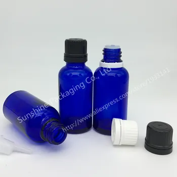 

10pcs 30ml Travel Blue Small Boston Round Glass Essential Bottle Tamper Evident Cap Reagents Bottle With Orifice Reducer
