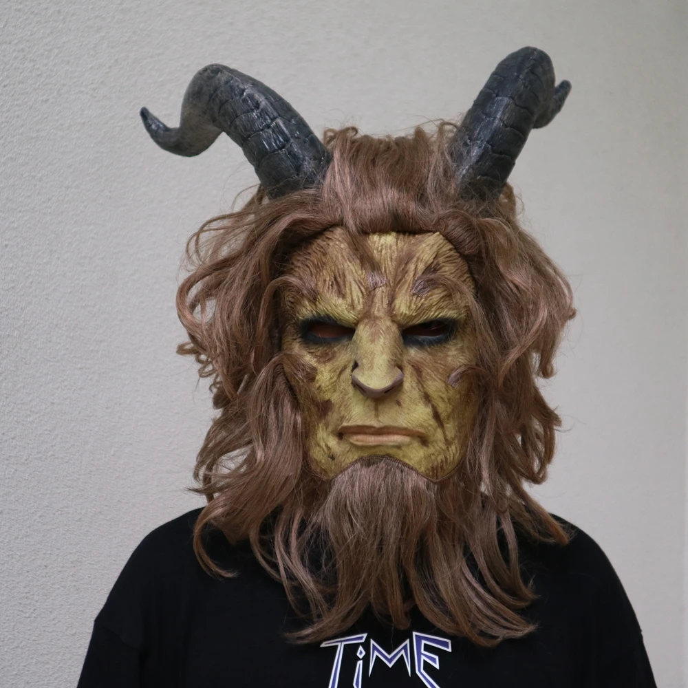 

COS Mask Hot Movie Beauty and the Beast Adam Prince Mask Eyepatch Face Muffle Cosplay Horror Mask Latex Helmet Halloween Party