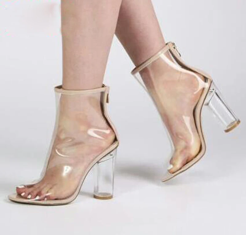 прозрачные туфли на каблуке рюмочке