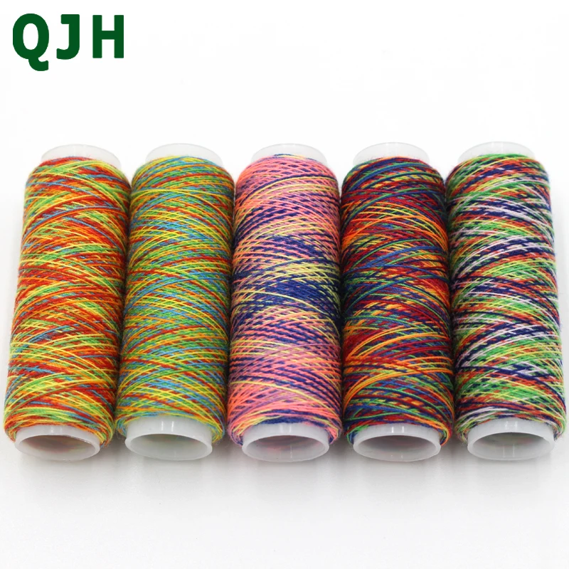 

QJH 5Pcs/pack High Strength Rainbow Multicolor Sewing Thread DIY Quilting Embroidery Household & Industry For Sewing Accessory
