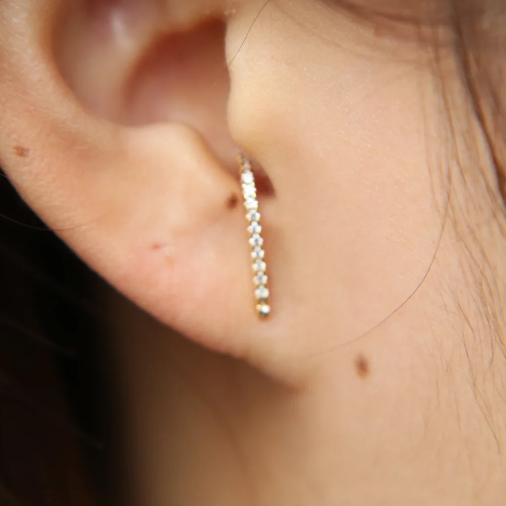 

simple delicate cz bar stud girl gift stud tiny cz stone gold color tiny thin delicate dainty J earring for women wedding party
