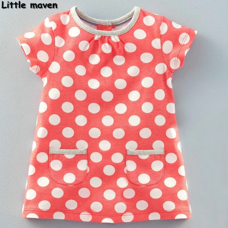 Little maven/детская одежда; Новинка года; летняя брендовая одежда для маленьких девочек; детское Хлопковое платье в горошек с карманами; S0135