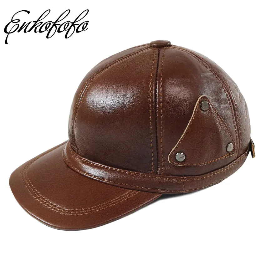 Cowhide Genuine Leather Baseball Cap Men Fashion Hip Hop Quality Fall Winter Dad Leather Hat