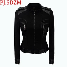 Женские тонкие короткие черные Куртки из искусственной кожи пальто из оленьей кожи модные европейские тонкие пальто женские новые стильные молнии с круглым вырезом верхняя одежда