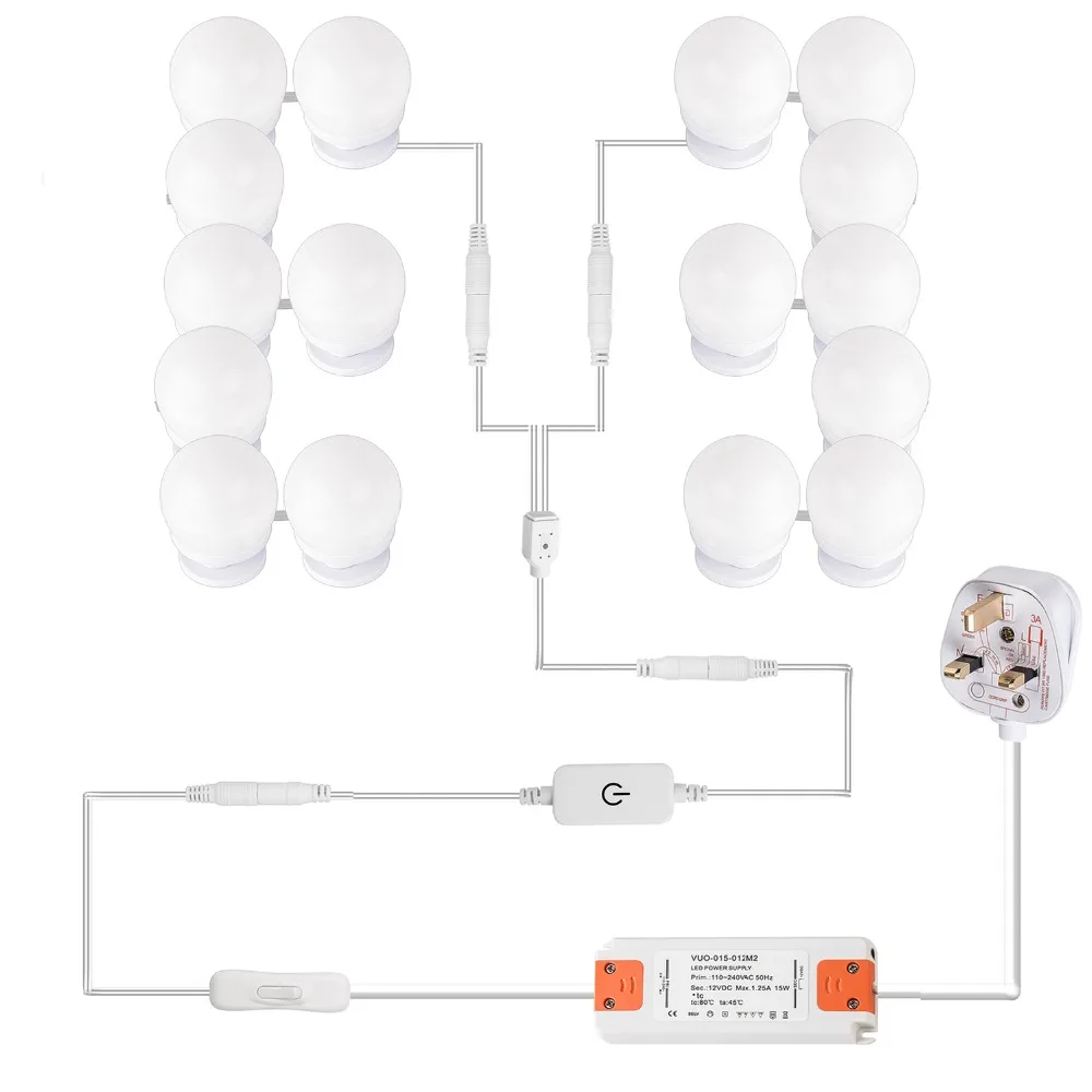 LED Vanity Hollywood Styles Makeup Mirror Lights kit bulbs for wall Dressing Table with Dimmer & Adapter Plug in 16PCS Bulb 4 LED Vanity Hollywood Styles Makeup Mirror Lights kit bulbs for wall Dressing Table with Dimmer & Adapter Plug in 16PCS Bulb 4