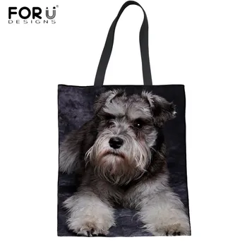 

FORUDESIGNS Cute 3D Animal Schnauzer Youth Girls Summer Beach Bags Eco-friendly Shopping Bags for Women Daily Use Cloth Handbags