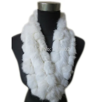 

Women's Real Rabbit Fur Handmade Scarf With Balls Neckerchief White/Black