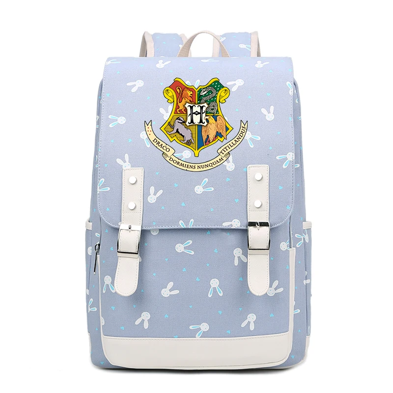High Quality Harry Potter Hogwarts Printing Backpack Canvas School Bags for Teenage Girls Candy Color Women Backpack Rugzak