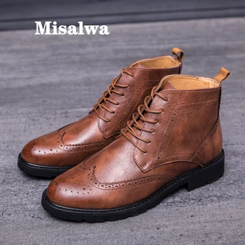 

Misalwa Retro Brogue Style Ankle Men Boots British Casual Spring/Autumn Boots Mens PU Leather Basic Formal Boots Men 2019