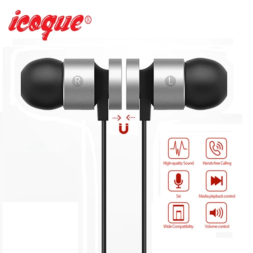 Icoque магнитные беспроводные Bluetooth наушники с микрофоном стерео для iPhone Samsung Sony Xiaomi